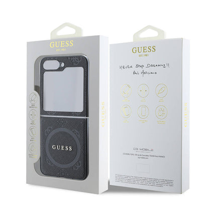 Galaxy Z Flip 6 Kılıf Guess Orjinal Lisanslı M-safe Şarj Özellikli Saffiano Metal Logo Kapak Siyah