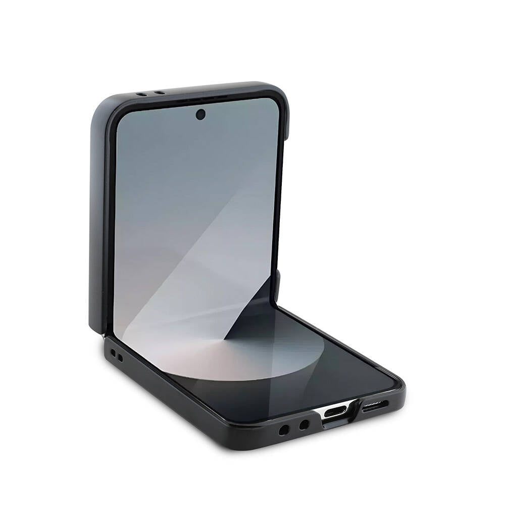 Galaxy Z Flip 6 Kılıf Lacoste Orjinal Lisanslı M-safe Şarj Özellikli Pike Desenli Arka Yüzey İkonik Timsah Dokuma Logolu Kapak Lacivert