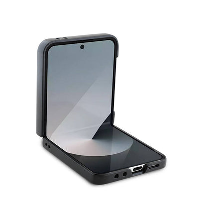 Galaxy Z Flip 6 Kılıf Lacoste Orjinal Lisanslı M-safe Şarj Özellikli Pike Desenli Arka Yüzey İkonik Timsah Dokuma Logolu Kapak Lacivert