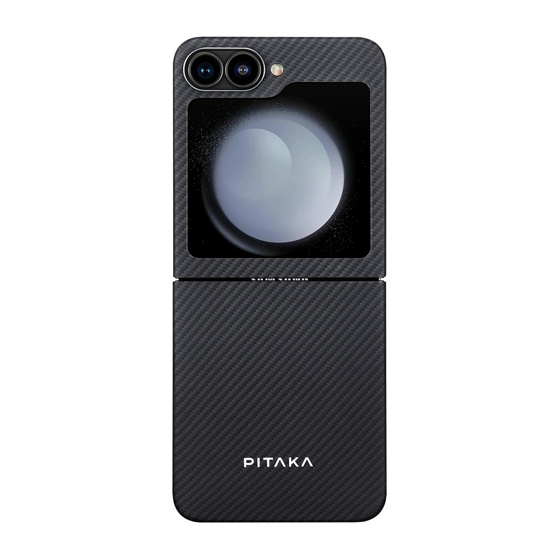 Galaxy Z Flip 6 Kılıf M-safe Şarj Özellikli 600D Aramid Fiber Pitaka Ultra-Slim Classic Serisi Black-Grey Twill Kapak Siyah-Gri