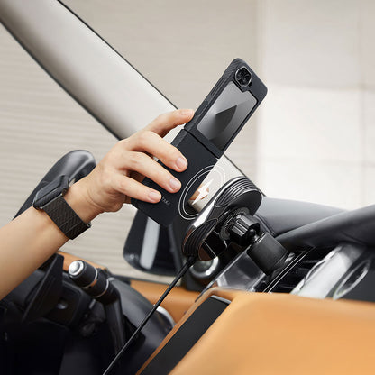 Galaxy Z Flip 6 Kılıf M-safe Şarj Özellikli 600D Aramid Fiber Pitaka Ultra-Slim Classic Serisi Black-Grey Twill Kapak Siyah-Gri