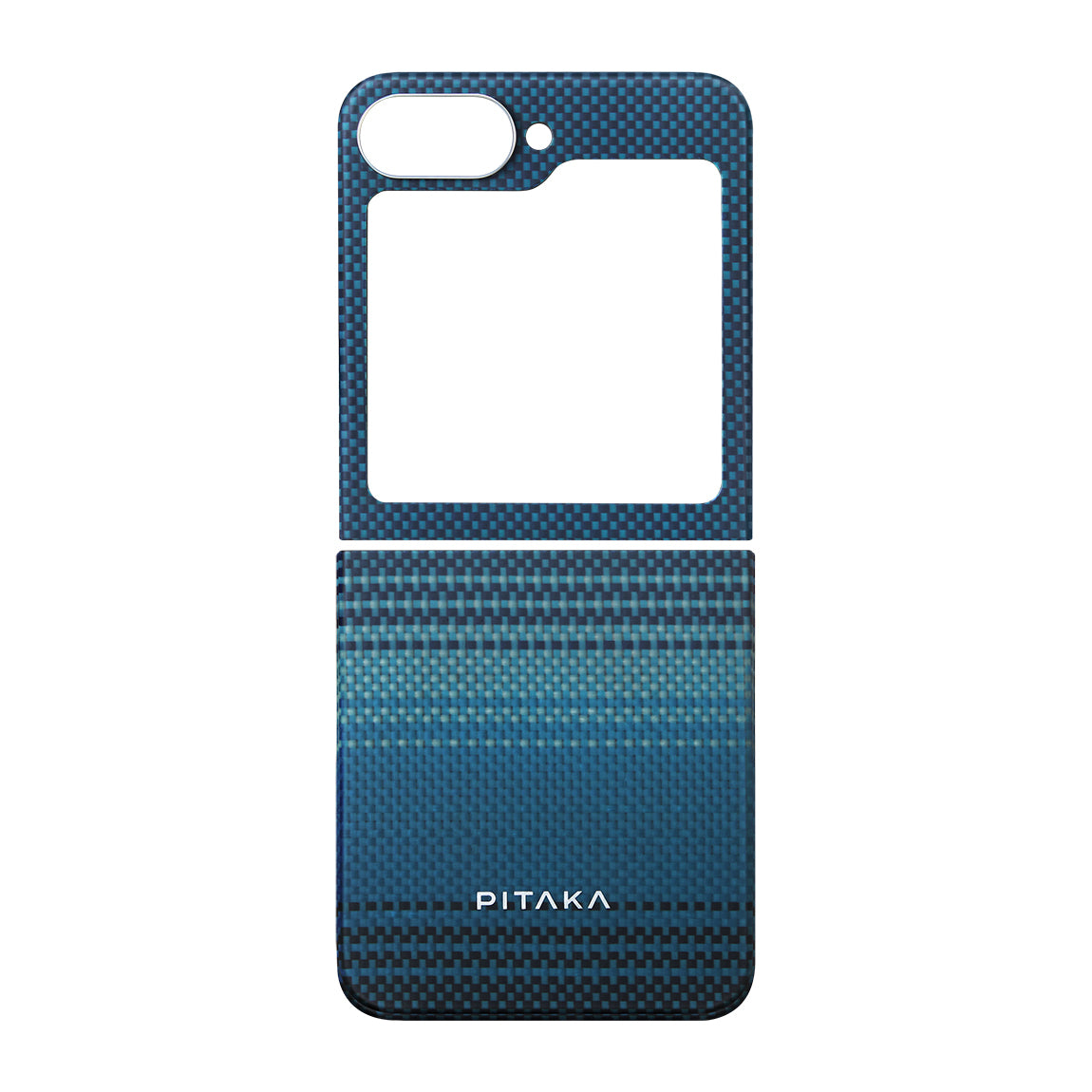 Galaxy Z Flip 6 Kılıf M-safe Şarj Özellikli Aramid Fiber Pitaka Tactile Woven Sunset-Moonrise Serisi Moonrise Kapak Mavi