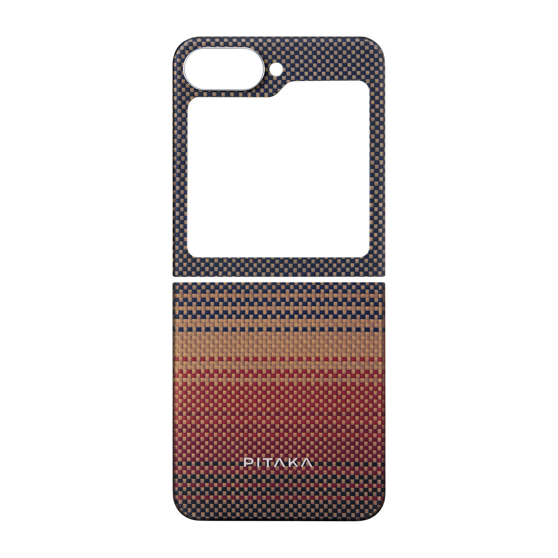 Galaxy Z Flip 6 Kılıf M-safe Şarj Özellikli Aramid Fiber Pitaka Tactile Woven Sunset-Moonrise Serisi Sunset Kapak Kahverengi