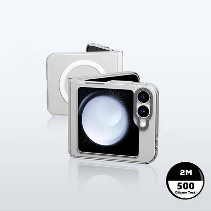 Galaxy Z Flip 6 Kılıf M-safe Şarj Özellikli Şeffaf Youngkit Crystal Shield Serisi Kapak Şeffaf