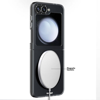 Galaxy Z Flip 6 Kılıf M-safe Şarj Özellikli Youngkit Hidden Sand Serisi Kapak Beyaz