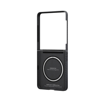 Galaxy Z Flip 7 Kılıf M-safe Şarj Özellikli 600D Aramid Fiber Pitaka Ultra-Slim Classic Serisi Black-Grey Twill Kapak Siyah-Gri