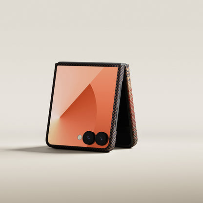 Galaxy Z Flip 7 Kılıf M-safe Şarj Özellikli Aramid Fiber Pitaka Tactile Woven Sunset-Moonrise Serisi Kapak Mavi