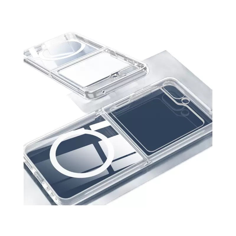 Galaxy Z Flip 7 Kılıf M-safe Şarj Özellikli Şeffaf Sert PC Zore Embos Kapak Şeffaf