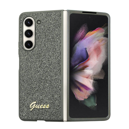 Galaxy Z Fold 5 Kılıf Guess Orjinal Lisanslı Yazı Logolu Glitter Flakes Kapak Haki
