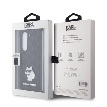 Galaxy Z Fold 5 Kılıf Karl Lagerfeld Orjinal Lisanslı KL Desenli Choupette İkonik Saffiano Kapak Siyah