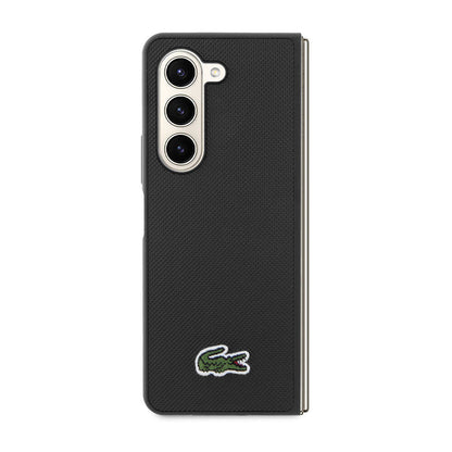 Galaxy Z Fold 5 Kılıf Lacoste Orjinal Lisanslı PU Pike Desenli Arka Yüzey İkonik Timsah Dokuma Logolu Kapak Kırmızı