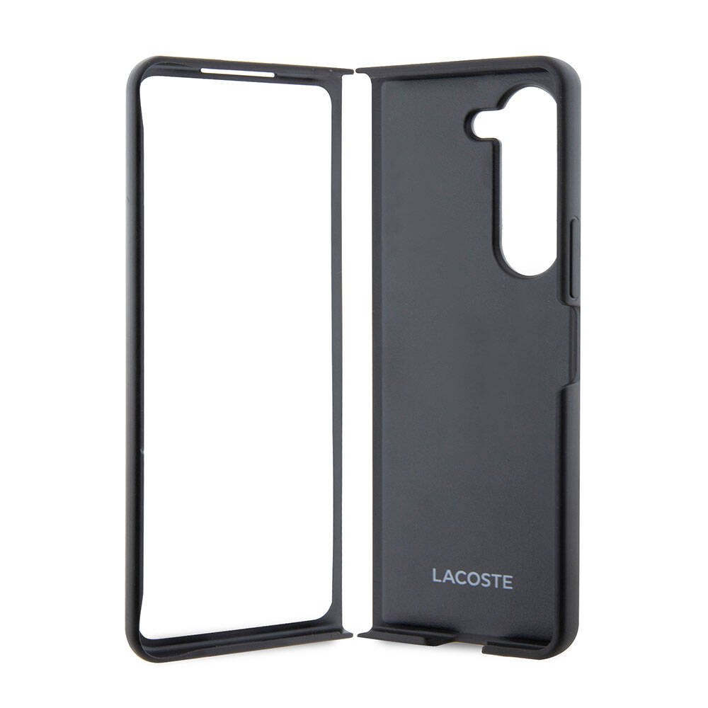 Galaxy Z Fold 5 Kılıf Lacoste Orjinal Lisanslı PU Pike Desenli Arka Yüzey İkonik Timsah Dokuma Logolu Kapak Lacivert