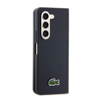 Galaxy Z Fold 5 Kılıf Lacoste Orjinal Lisanslı PU Pike Desenli Arka Yüzey İkonik Timsah Dokuma Logolu Kapak Siyah