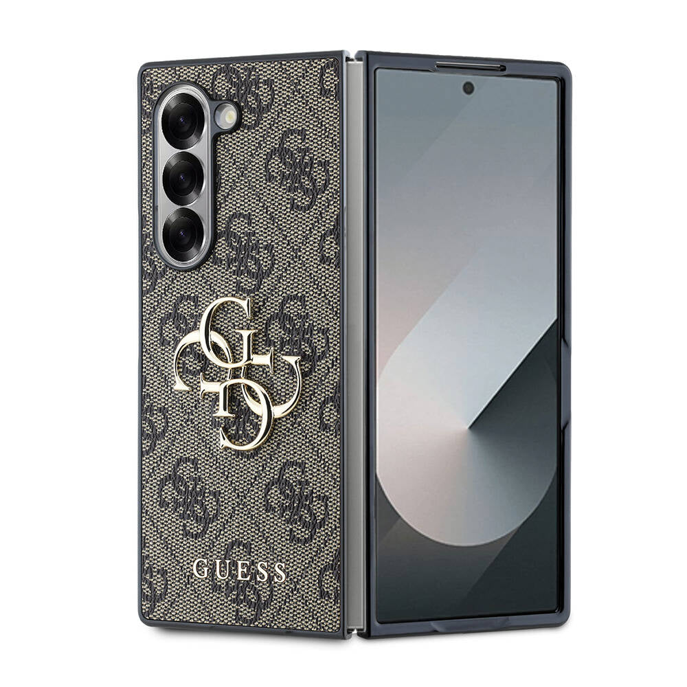 Galaxy Z Fold 6 Kılıf Guess Orjinal Lisanslı Leather Metal Logo Kapak Siyah