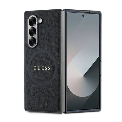 Galaxy Z Fold 6 Kılıf Guess Orjinal Lisanslı M-safe Şarj Özellikli Saffiano Metal Logo Kapak Siyah