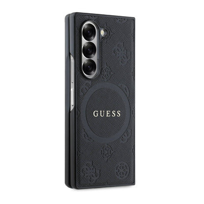 Galaxy Z Fold 6 Kılıf Guess Orjinal Lisanslı M-safe Şarj Özellikli Saffiano Metal Logo Kapak Siyah