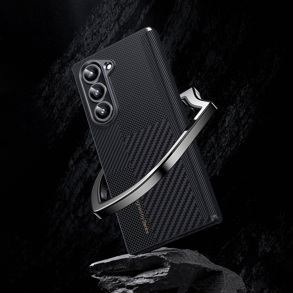 Galaxy Z Fold 6 Kılıf Karbon Fiber Benks Montage ArmorAir Kevlar Kapak Siyah