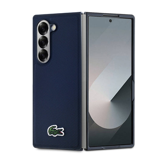 Galaxy Z Fold 6 Kılıf Lacoste Orjinal Lisanslı M-safe Şarj Özellikli Pike Desenli Arka Yüzey İkonik Timsah Dokuma Logolu Kapak