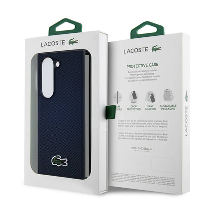 Galaxy Z Fold 6 Kılıf Lacoste Orjinal Lisanslı M-safe Şarj Özellikli Pike Desenli Arka Yüzey İkonik Timsah Dokuma Logolu Kapak Lacivert