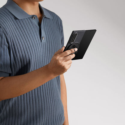 Galaxy Z Fold 6 Kılıf M-safe Şarj Özellikli 600D Aramid Fiber Pitaka Ultra-Slim Classic Serisi Black-Grey Twill Kapak Siyah-Gri