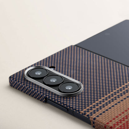 Galaxy Z Fold 6 Kılıf M-safe Şarj Özellikli Aramid Fiber Pitaka Tactile Woven Sunset-Moonrise Serisi Sunset Kapak Kahverengi