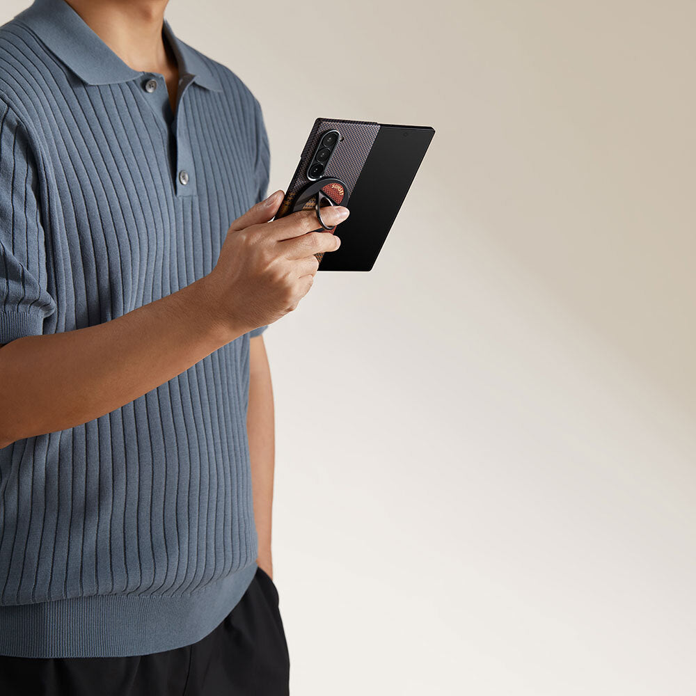 Galaxy Z Fold 6 Kılıf M-safe Şarj Özellikli Aramid Fiber Pitaka Tactile Woven Sunset-Moonrise Serisi Sunset Kapak Kahverengi