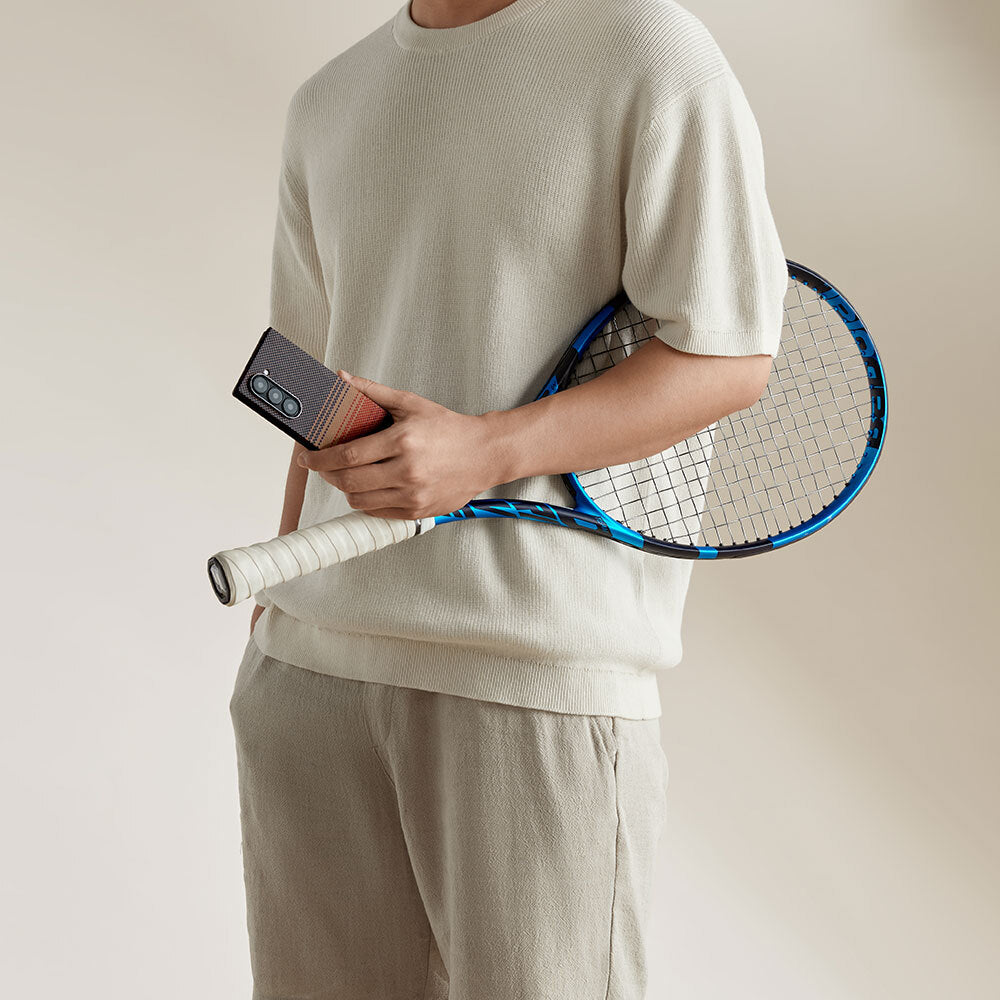 Galaxy Z Fold 6 Kılıf M-safe Şarj Özellikli Aramid Fiber Pitaka Tactile Woven Sunset-Moonrise Serisi Sunset Kapak Kahverengi