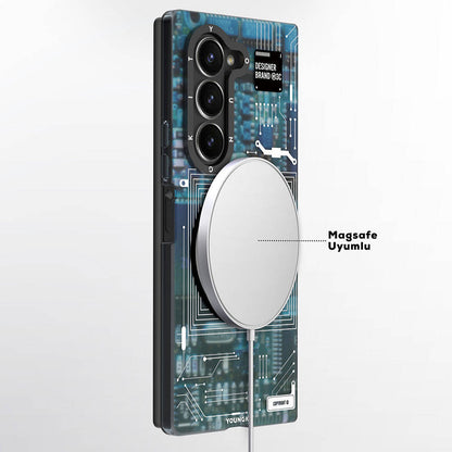 Galaxy Z Fold 6 Kılıf M-safe Şarj Özellikli Youngkit Technology Serisi Kapak Siyah