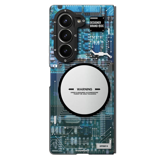 Galaxy Z Fold 6 Kılıf M-safe Şarj Özellikli Youngkit Technology Serisi Kapak Mavi