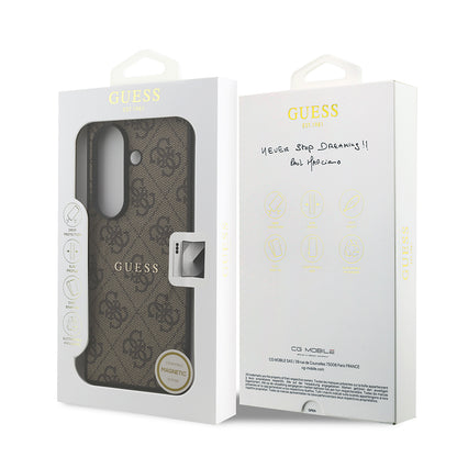 Galaxy Z Fold 7 Kılıf Guess Orjinal Lisanslı M-safe Şarj Özellikli 4G Desen Yazı Logolu Kapak Kahverengi