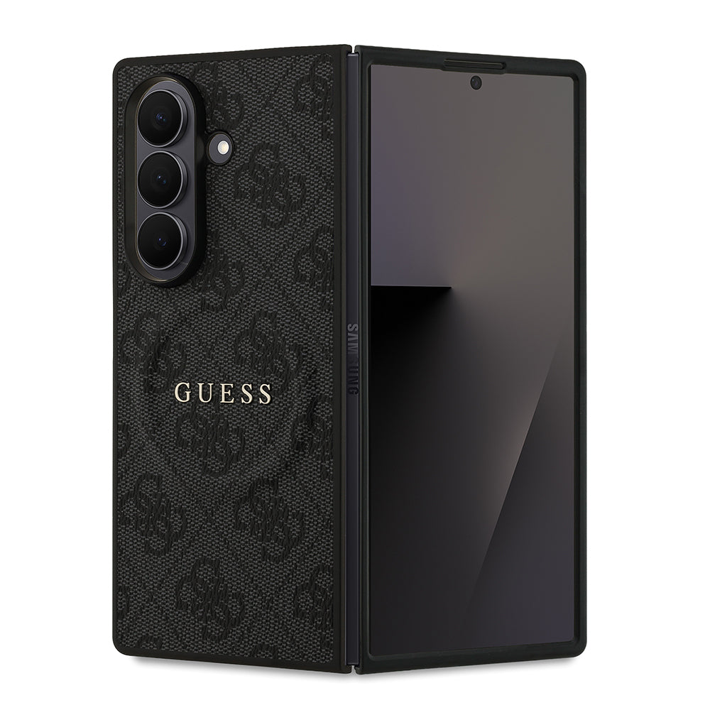 Galaxy Z Fold 7 Kılıf Guess Orjinal Lisanslı M-safe Şarj Özellikli 4G Desen Yazı Logolu Kapak Siyah