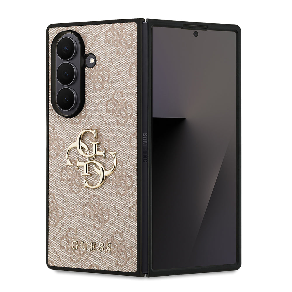 Galaxy Z Fold 7 Kılıf Guess Orjinal Lisanslı PU Deri Büyük Metal Logo Dizaynlı Kapak Kahverengi