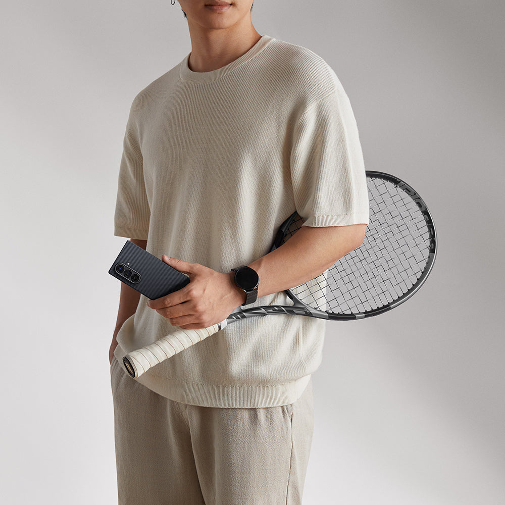 Galaxy Z Fold 7 Kılıf M-safe Şarj Özellikli 600D Aramid Fiber Pitaka Ultra-Slim Classic Serisi Black-Grey Twill Kapak Siyah-Gri