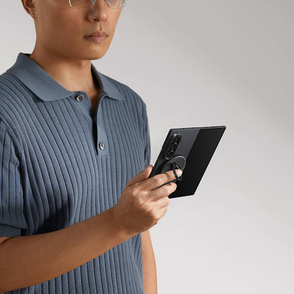 Galaxy Z Fold 7 Kılıf M-safe Şarj Özellikli 600D Aramid Fiber Pitaka Ultra-Slim Classic Serisi Black-Grey Twill Kapak Siyah-Gri