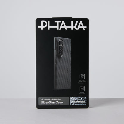 Galaxy Z Fold 7 Kılıf M-safe Şarj Özellikli 600D Aramid Fiber Pitaka Ultra-Slim Classic Serisi Black-Grey Twill Kapak Siyah-Gri