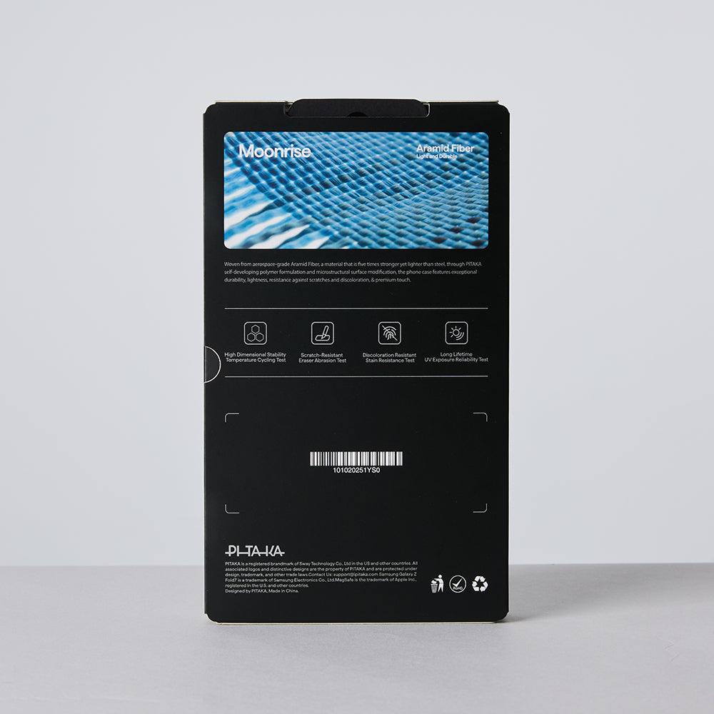 Galaxy Z Fold 7 Kılıf M-safe Şarj Özellikli Aramid Fiber Pitaka Tactile Woven Sunset-Moonrise Serisi Kapak Mavi