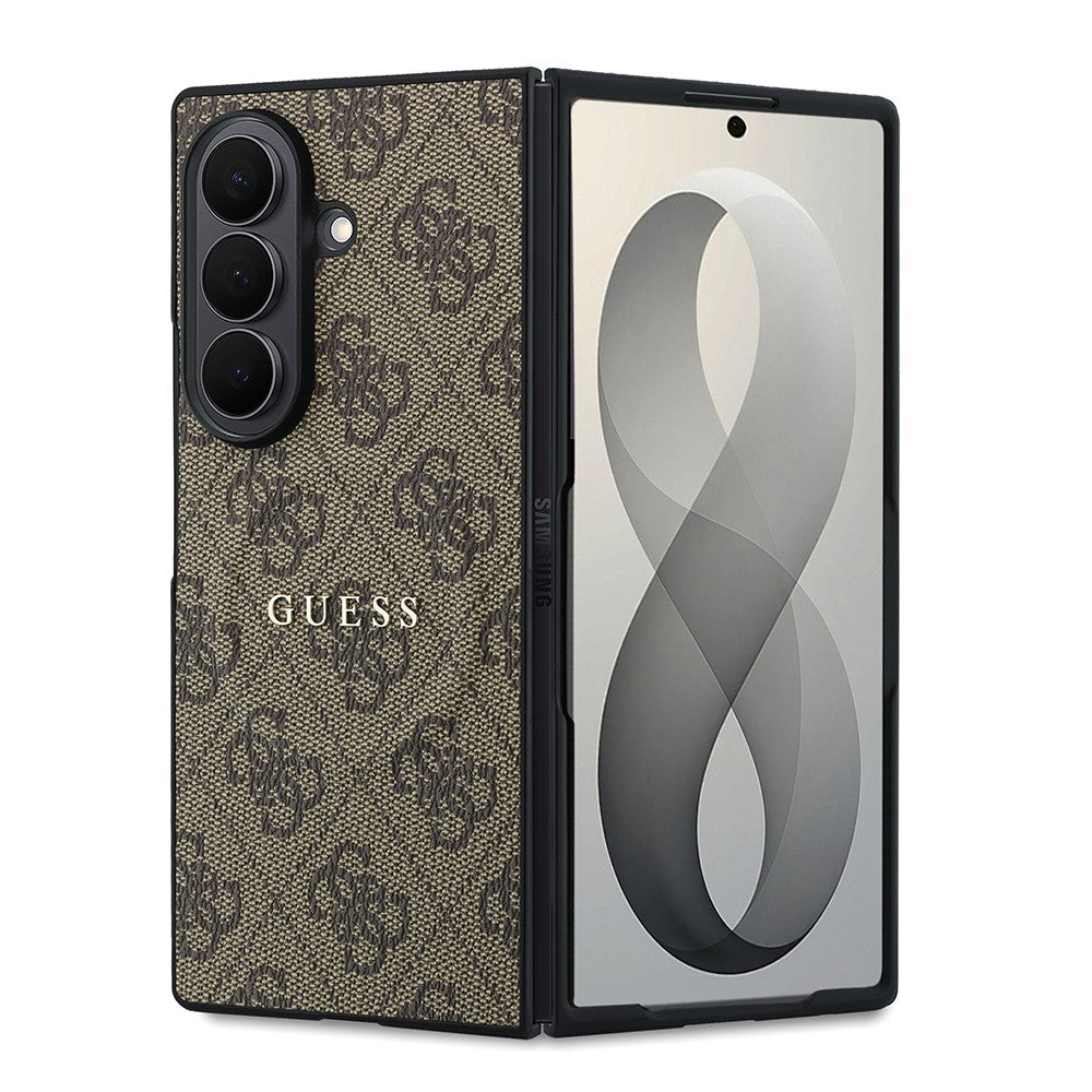 Galaxy Z Fold 8 Ultra Kılıf Guess Orjinal Lisanslı M-safe Şarj Özellikli 4G Desenli Yazı Logolu PU Deri Kapak