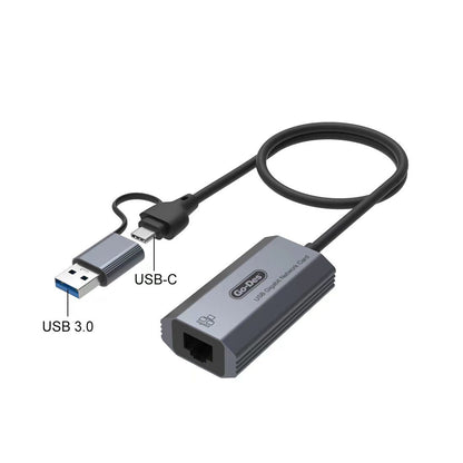 Go Des GD-6836 RJ45 to Type-C ve USB-A Gigabit Ethernet Dönüştürücü Kablo 1000Mbps 50cm Siyah
