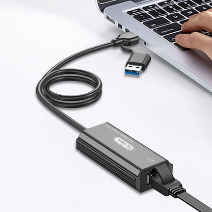 Go Des GD-6836 RJ45 to Type-C ve USB-A Gigabit Ethernet Dönüştürücü Kablo 1000Mbps 50cm Siyah