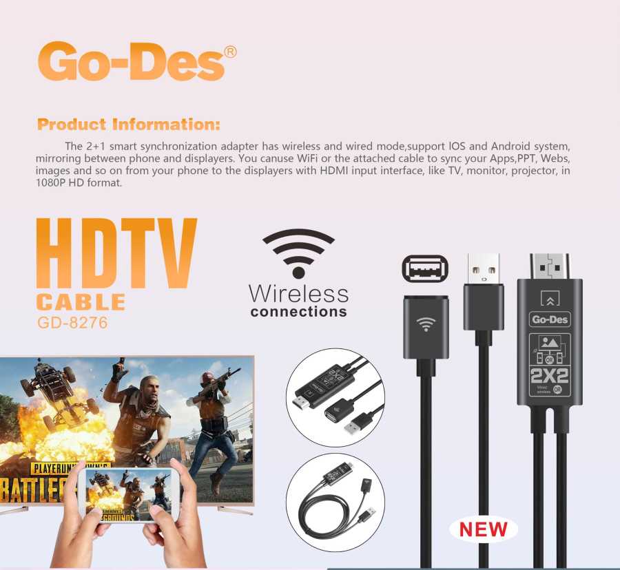 Go Des GD-8276 Wireless Display Dongle Phone Full HDTV Kablo Siyah