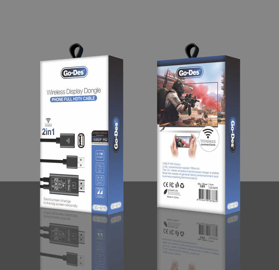 Go Des GD-8276 Wireless Display Dongle Phone Full HDTV Kablo Siyah