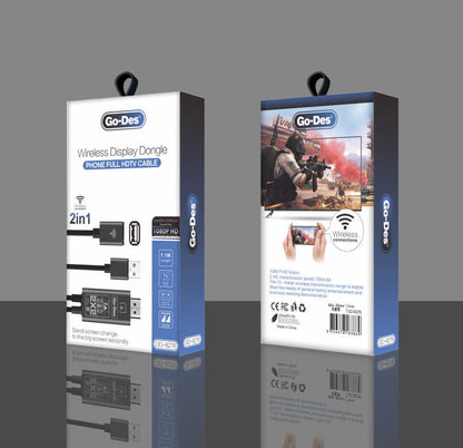 Go Des GD-8276 Wireless Display Dongle Phone Full HDTV Kablo Siyah