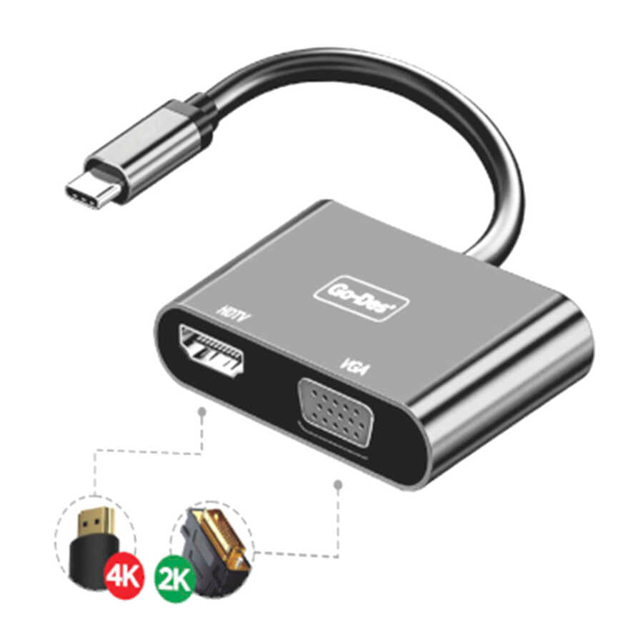 Go Des GD-8280 Type-C To HDTV+VGA Dönüştürücü Siyah