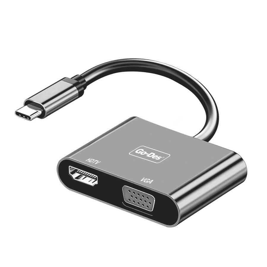 Go Des GD-8280 Type-C To HDTV+VGA Dönüştürücü Siyah