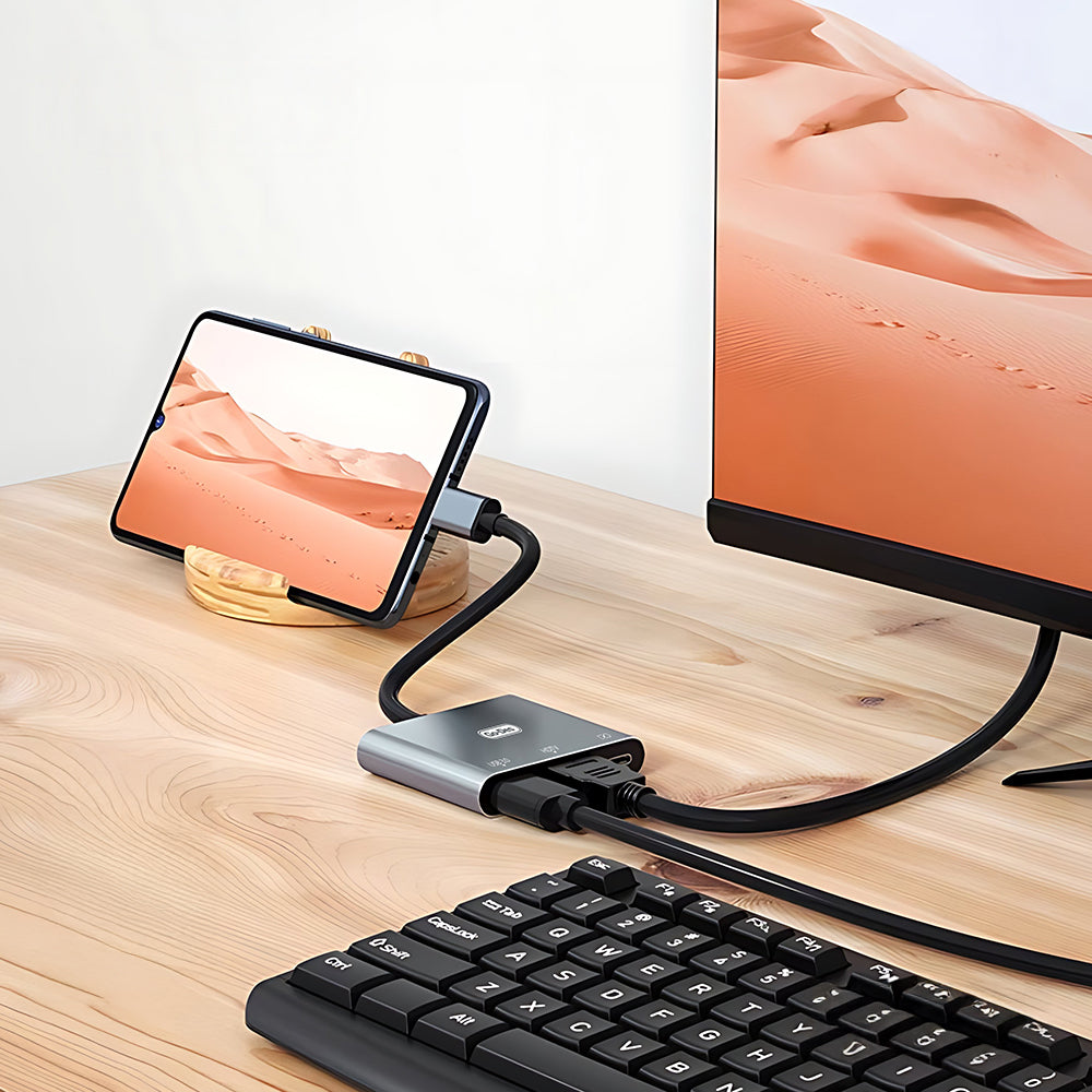 Go Des GD-8287 Type-C to HDTV 3 in 1 Dönüştürücü Adaptör Gri