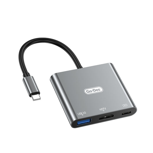 Go Des GD-8287 Type-C to HDTV 3 in 1 Dönüştürücü Adaptör Gri