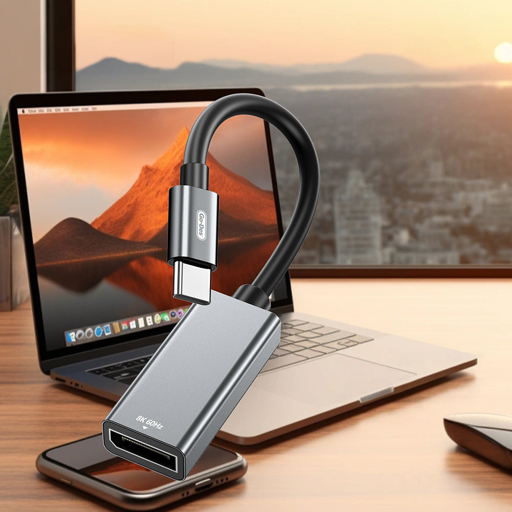 Go Des GD-8378 8K 60 Hz Görüntü Kalitesi Type-C to Display Port Dönüştürücü Gri