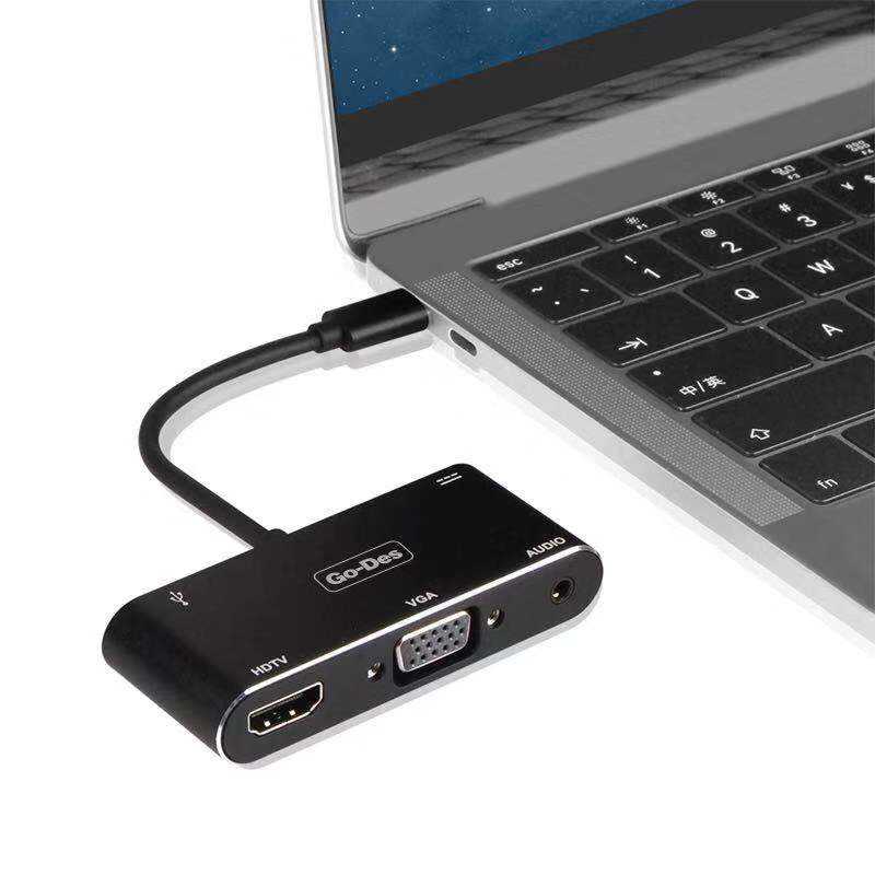 Go Des GD-8761 Usb-C To HDTV-VGA Adaptör Siyah