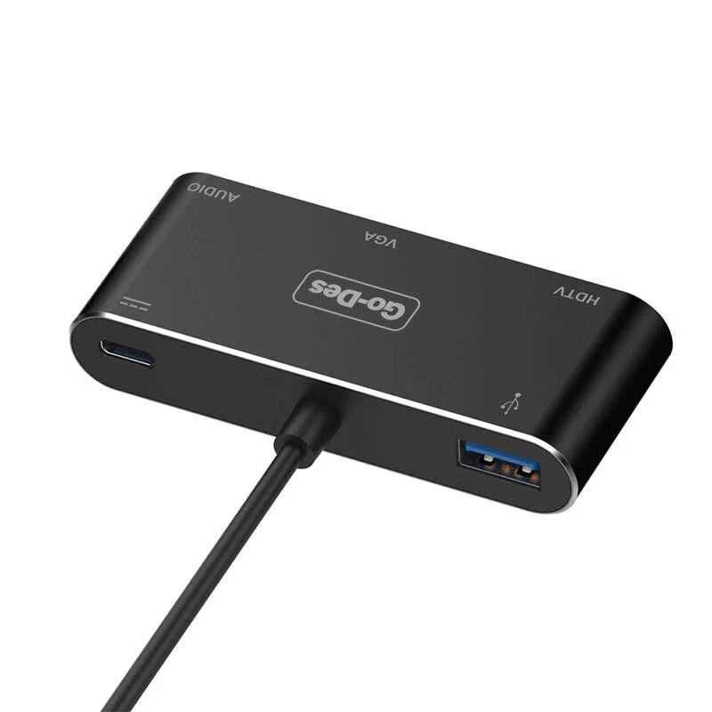 Go Des GD-8761 Usb-C To HDTV-VGA Adaptör Siyah