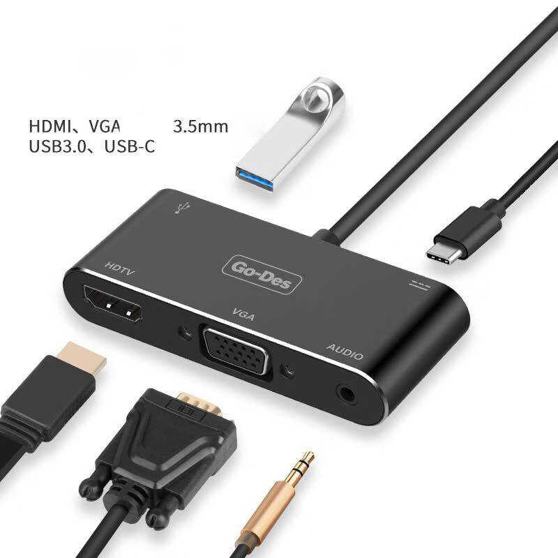 Go Des GD-8761 Usb-C To HDTV-VGA Adaptör Siyah